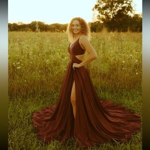 Alyce fit and flare maroon prom dress